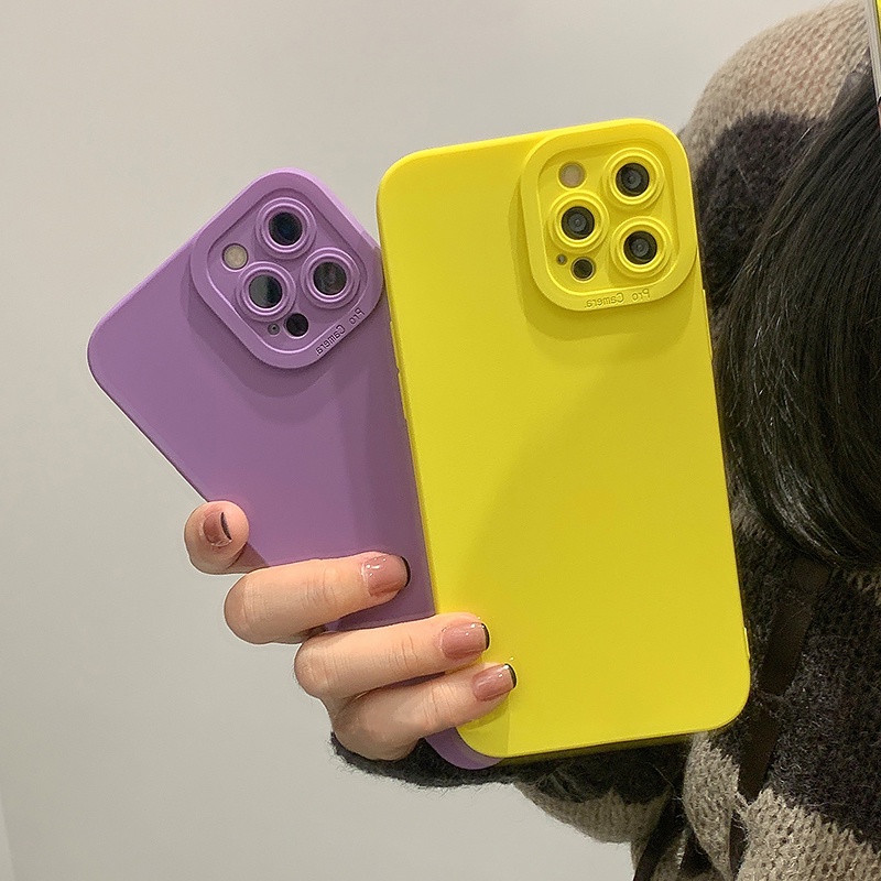 Ốp Điện Thoại Silicon Mềm Màu Trơn Bảo Vệ Lens Hình Đôi Mắt Thiên Thần Cho iPhone 14 13 12 11 Pro Max XS XR X 8 7 Plus SE 2020