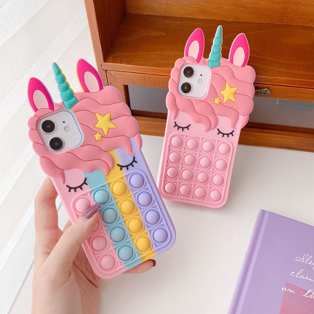 Ốp Điện Thoại Silicon Mềm Dẻo Hình Kỳ Lân Đáng Yêu Cho Iphone 12 11 Pro Max 6s 7 8 Plus X Xr Xs Pop It