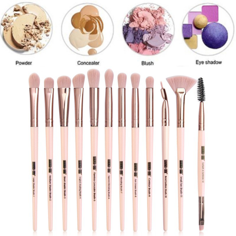 [Hàng mới về] Set 12 cọ trang điểm phấn phủ phấn mắt đa năng đầu lông mềm chất lượng cao