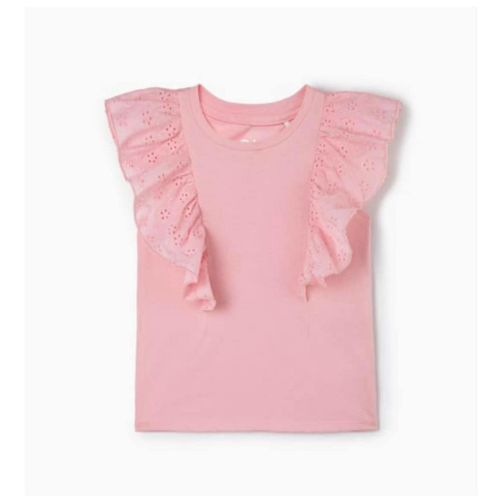 Áo thun tay cánh tiên thêu lỗ bé gái