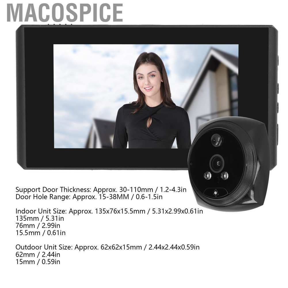 Macospice Digital Door Viewer Night Vision Motion Detection Video Camera Electronic Doorbell with 4.3in Indoor Display