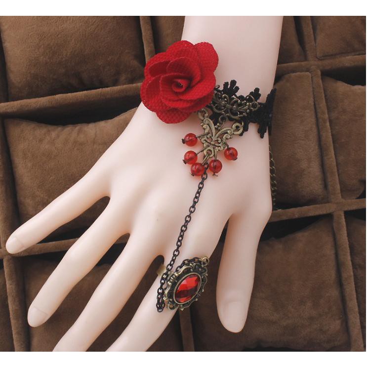 Vòng tay liền nhẫn vòng ren hoa hồng đỏ