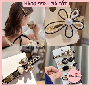 Set 5 kẹp tóc mái Hàn Quốc đính đá màu đen, tiểu thư sang chảnh MS03