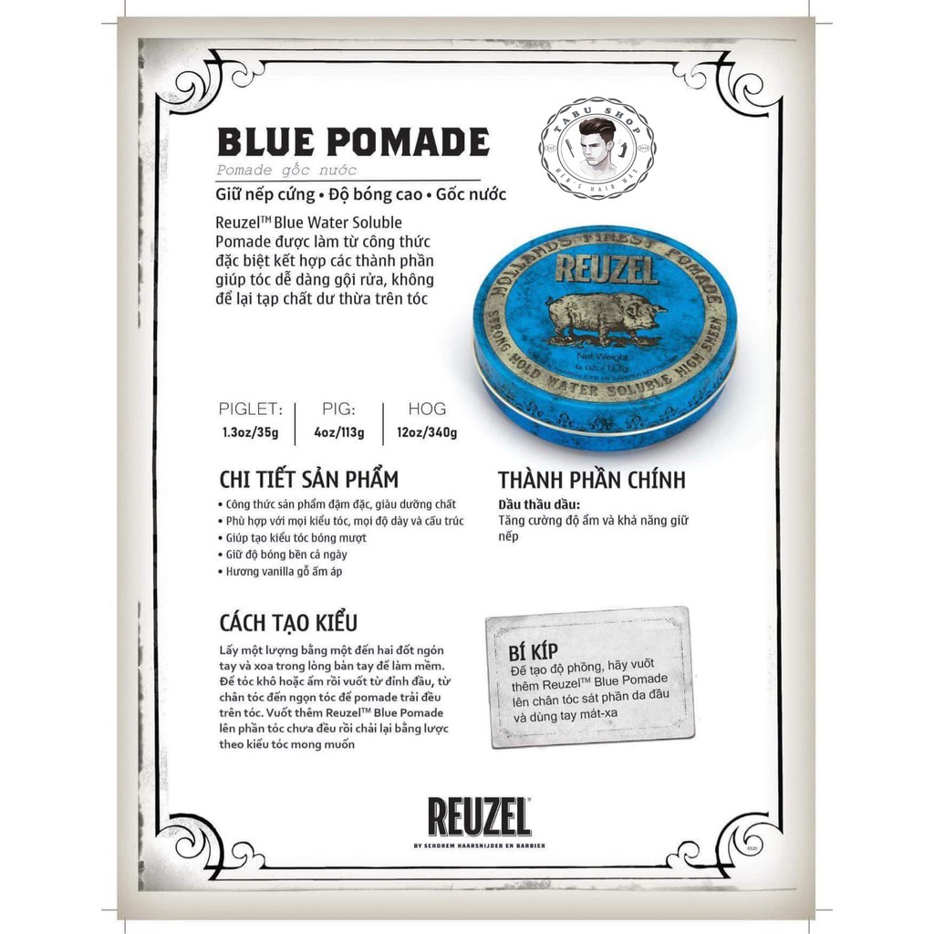 Sáp vuốt tóc Reuzel Blue  Pomade 113gr - Pomade vuốt tóc Reuzel Blue 113gr