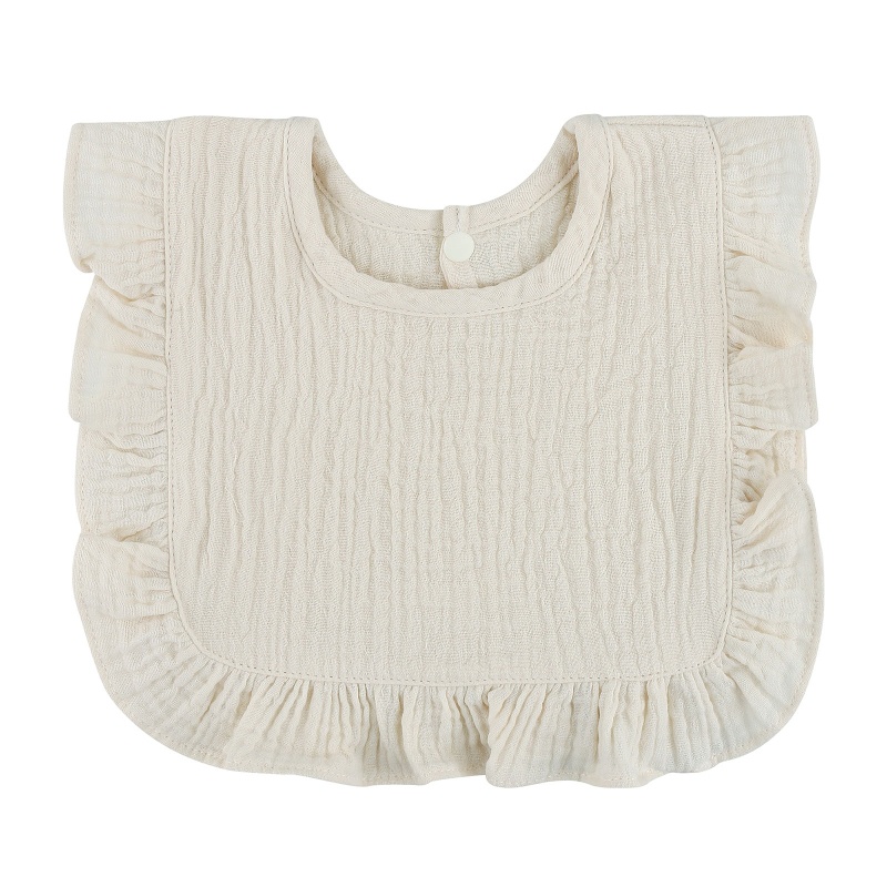 Yếm Ăn Cotton Mềm Mại Phối Ren Nhún Bèo Dành Cho Bé Sơ Sinh