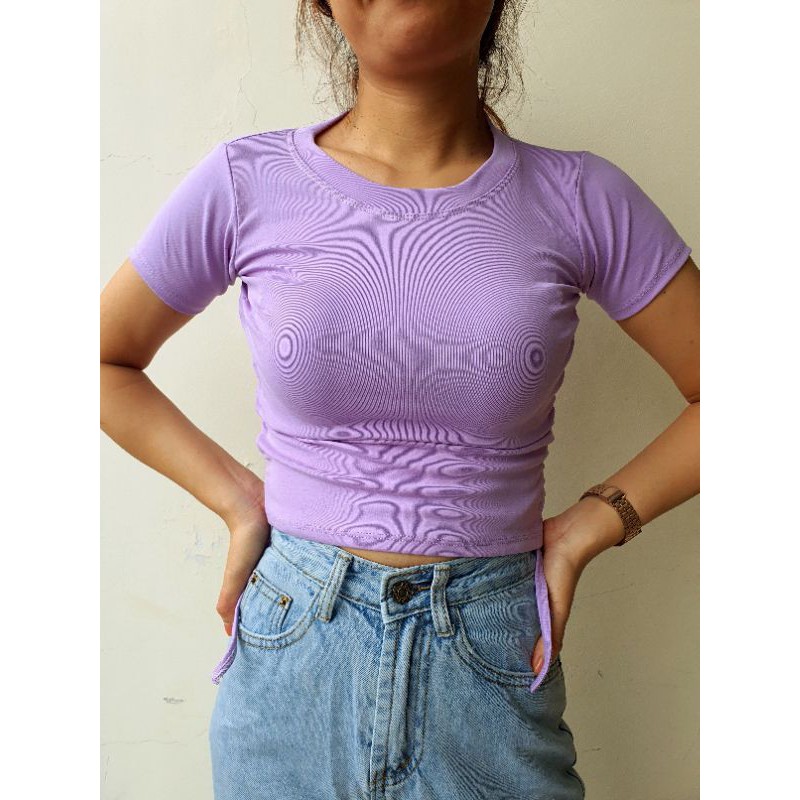 Áo Croptop Rút Dây Thể Thao Thun Ôm Body Trơn Tay Ngắn Trắng / Đen / Tím / Xanh ACR004