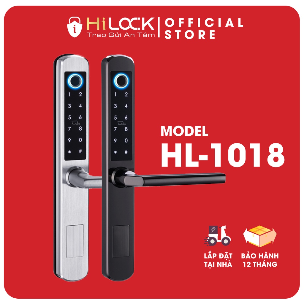 Khoá cửa vân tay HL1018 cửa gỗ, sắt, cửa nhôm, nhôm xingfa, nhựa lõi thép, cửa bản mỏng nhỏ hilock dùng APP TTlock