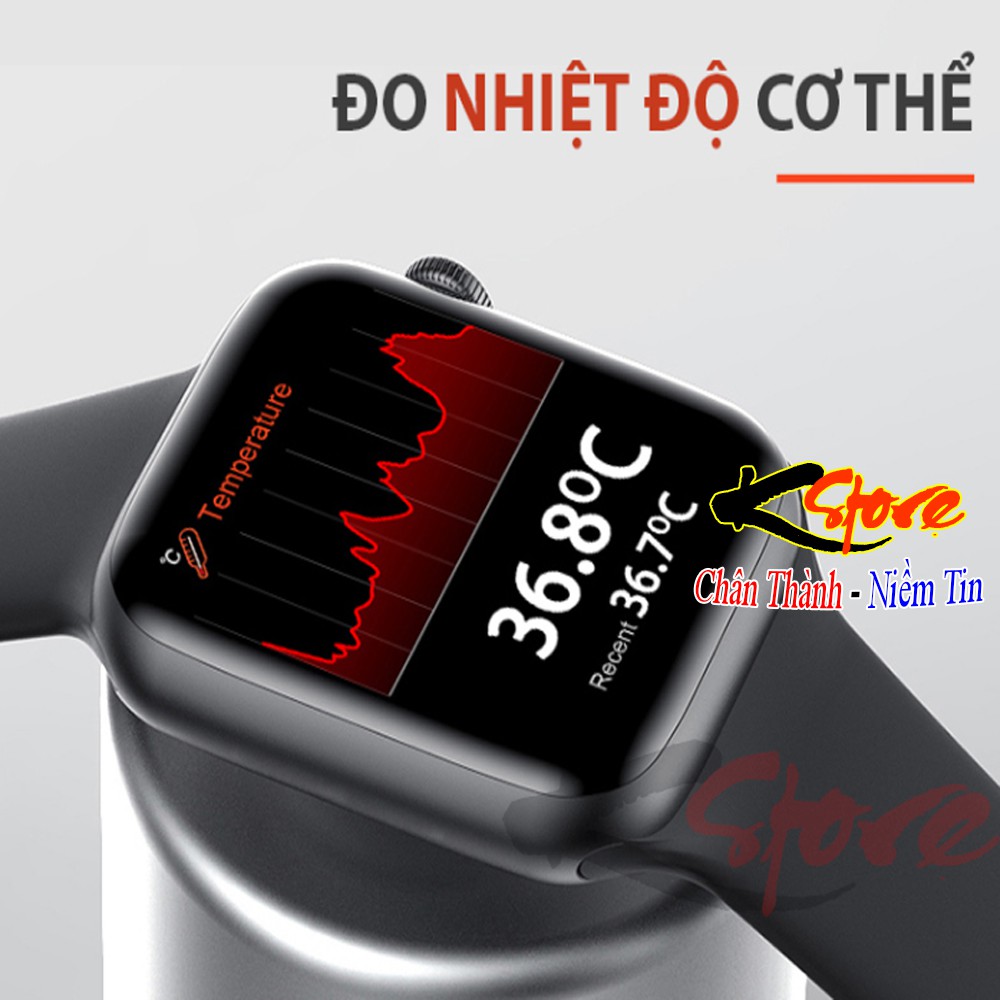 Đồng Hồ Thông Minh Seri 6 Logo Táo Màn Hình Tràn Viền 2 Nút Vật Lý Sạc Không Dây Full Thông Báo Tiếng Việt