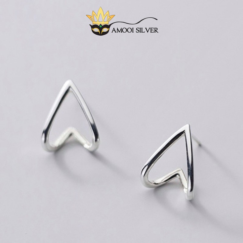 Bông tai bạc S925 V heart - Amooi Silver AB144