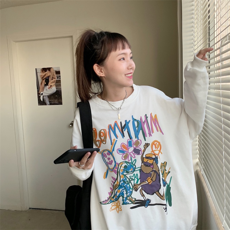 【ZHELIHANGFEI】Áo Thun Sweater Tay Dài In Họa Tiết Xinh Xắn