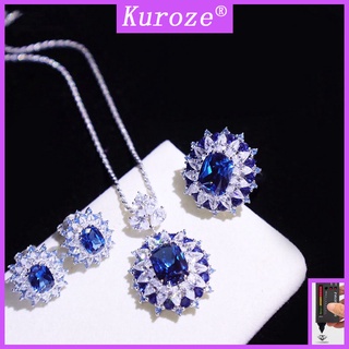 Bộ trang sức mặt đá sapphire nhiều màu sắc phong cách hoàng gia