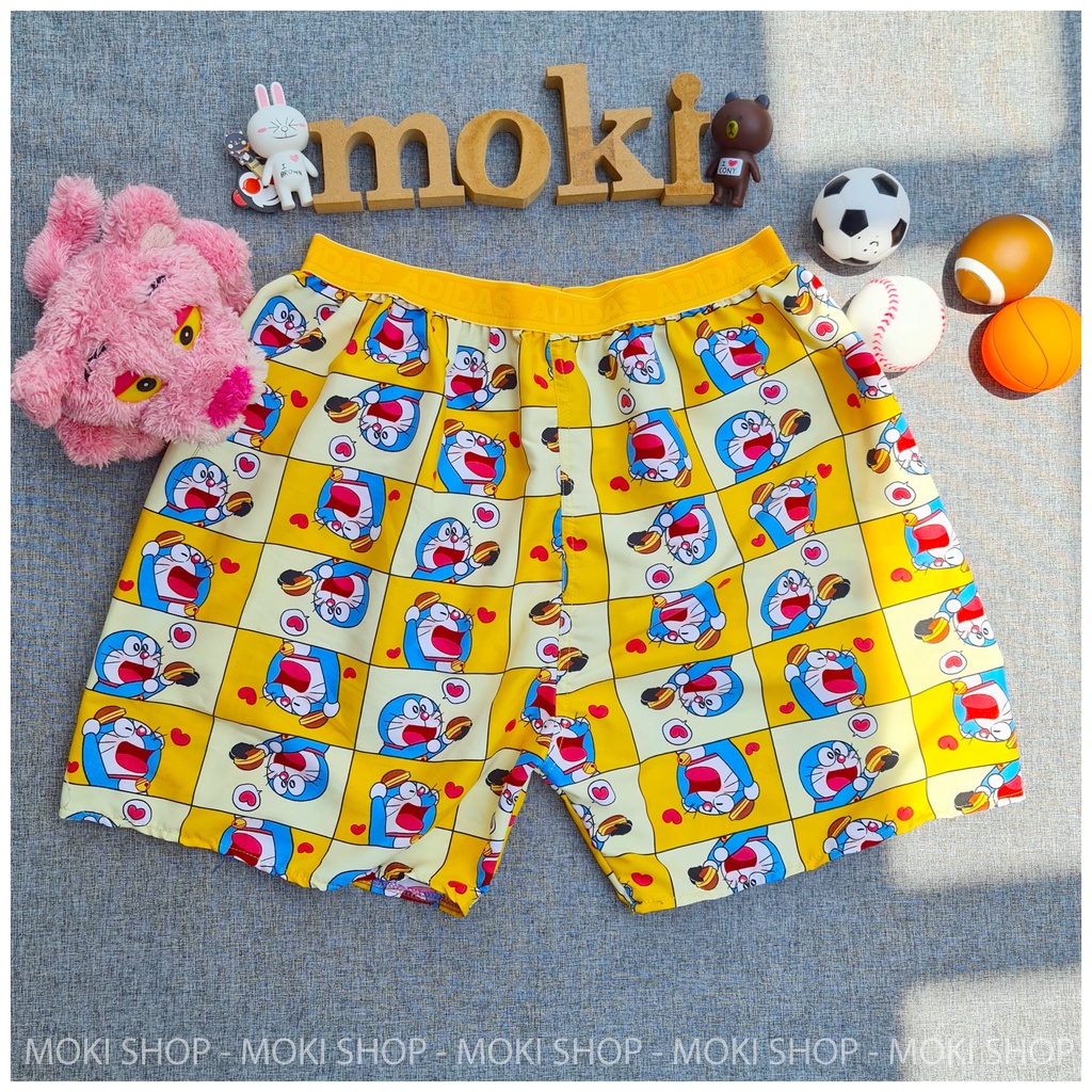 Quần đùi nam nữ vải kate mát mặc ngủ thoải mái thoáng mát doremon đô rê mon MOKISHOP