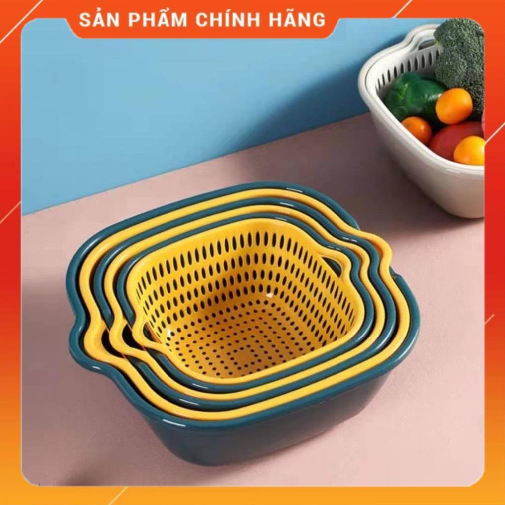Bộ 3 Rổ Thau Rửa Rau Củ Quả Dày Dặn (3 Rổ, 3 Thau)