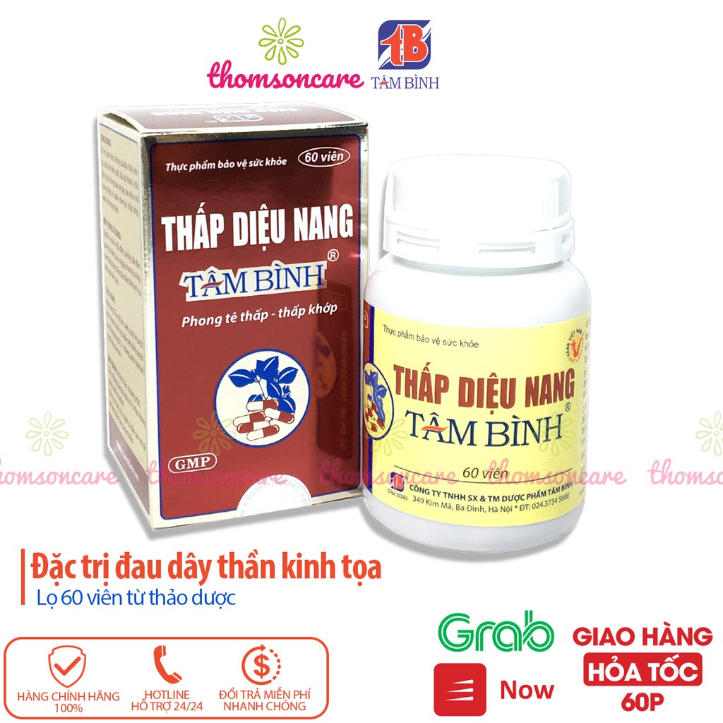 Thấp Diệu Nang Tâm Bình hỗ trợ giảm đau nhức xương khớp, đau dây thần kinh tọa Lọ 60 viên từ thảo dược