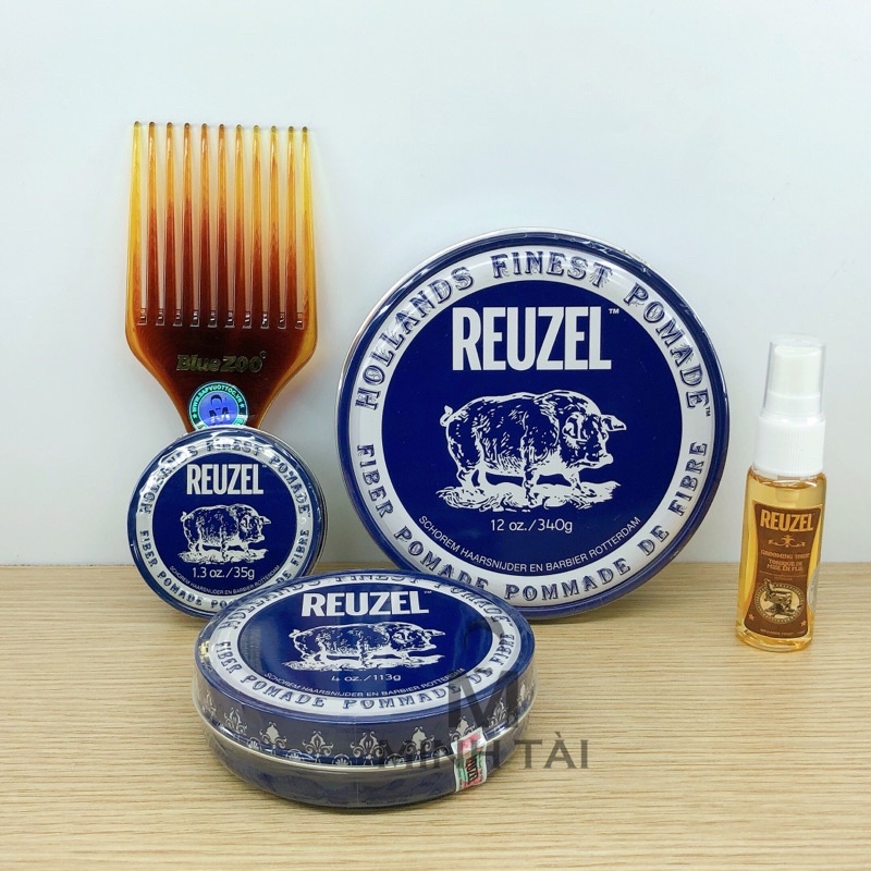 Sáp Vuốt Tóc Nam REUZEL Fiber Pomade - Hàng Chính Hãng + Xịt Dưỡng Tóc Reuzel Tonic 20ml + Lược Chải Tóc Pomade