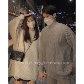 (Ảnh thật) Áo len trơn rách viền mặc đôi nam nữ XÁM oversize the.sweaterweather TSW