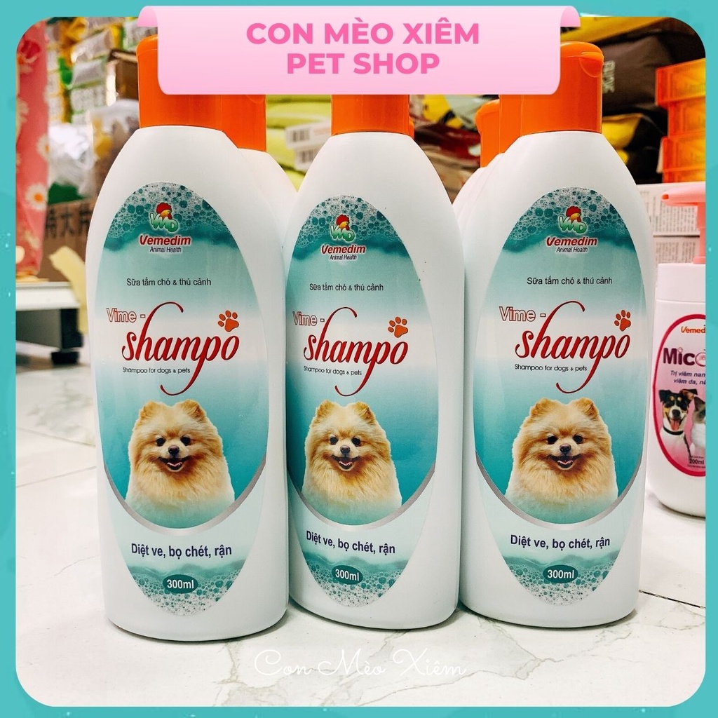 Sữa tắm chó mèo ve rận bọ chét Vemedim 300ml nắp cam, chăm sóc dưỡng lông thú cưng Con Mèo Xiêm