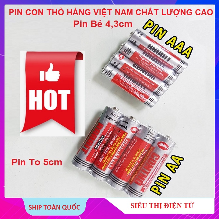 Pin Con Thỏ Vỉ 4 Viên - Loại Nhỏ 1,5v AAA Dùng Và Loại To AA 1,5v Dùng Cho Đồ Chơi Trẻ Em - Thiết Bị Điện Tử Gia Đình