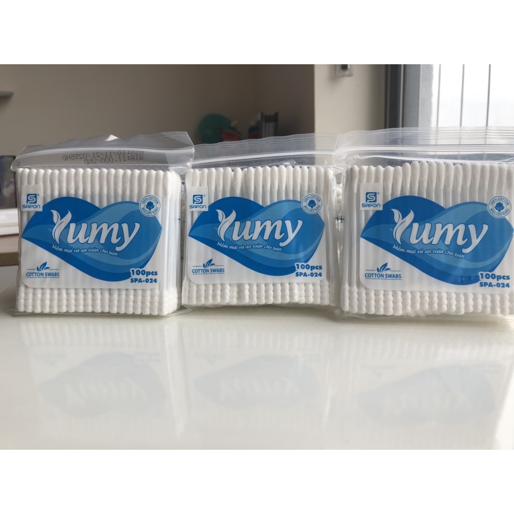 Tăm bông Yumy người lớn, tăm bông vệ sinh tai mũi họng gói 100 que
