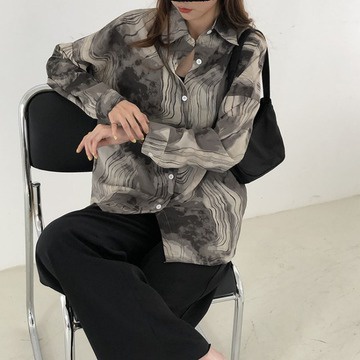 Áo Sơ Mi chiffon Tay Dài In Màu Nhuộm Phong Cách Phương Tây Thời Trang Mùa Hè Cho Nữ