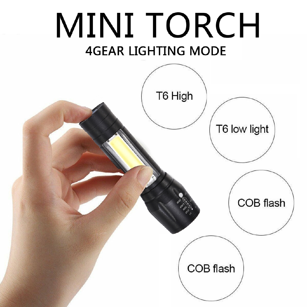 COB Portable LED USB Rechargeable Flashlight Emergency Torch Lamp