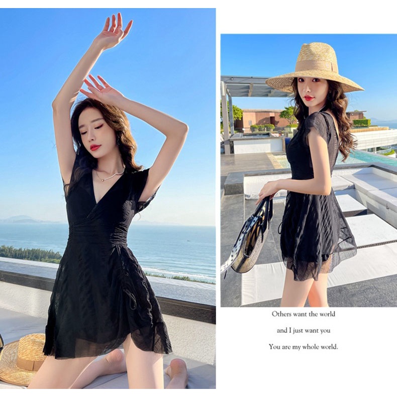 Đồ Bơi Nữ Kín Đáo Dạng Váy Mới  - Bikini 1 Mảnh Giấu Bụng Cho Người Béo Mập