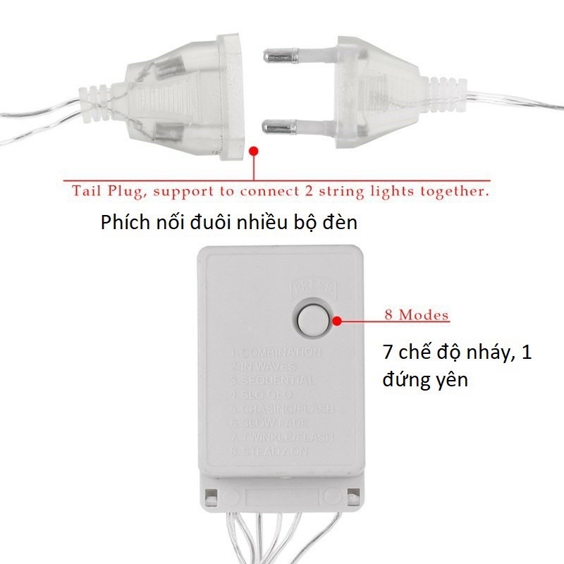 Rèm Đèn Led Chống Nước Xài Điện 220V- Dài 3M Thả Xuống 10 Đèn Led HÌnh Mặt Trăng Ngôi Sao Trang Trí Ngoài Trời Noel