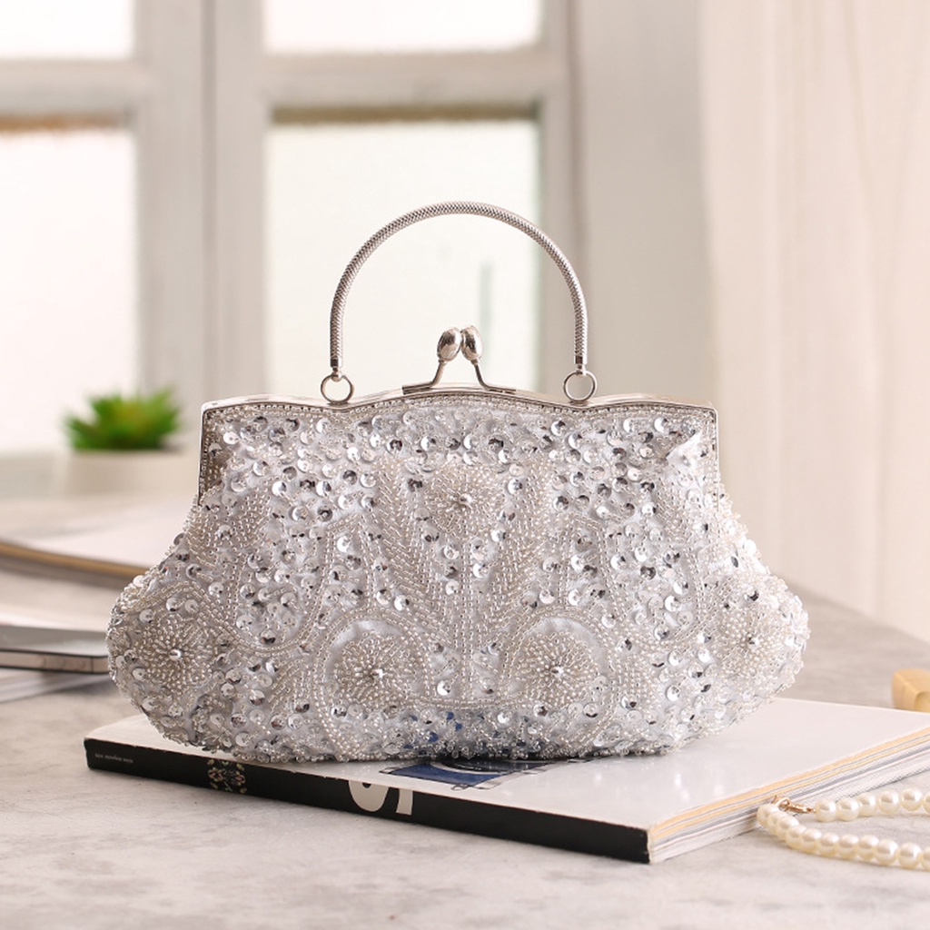 [ATLAN] Túi Xách Tay Đính Hạt Cườm Nhỏ Gọn Thiết Kế Tinh Tế Cổ Điển Thời Trang Dự Tiệc Tối
