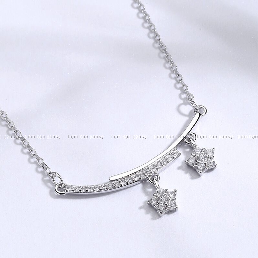 Vòng cổ nữ bạc PANSY hình dải sao băng đính đá lấp lánh, dây chuyền bạc 925 cao cấp