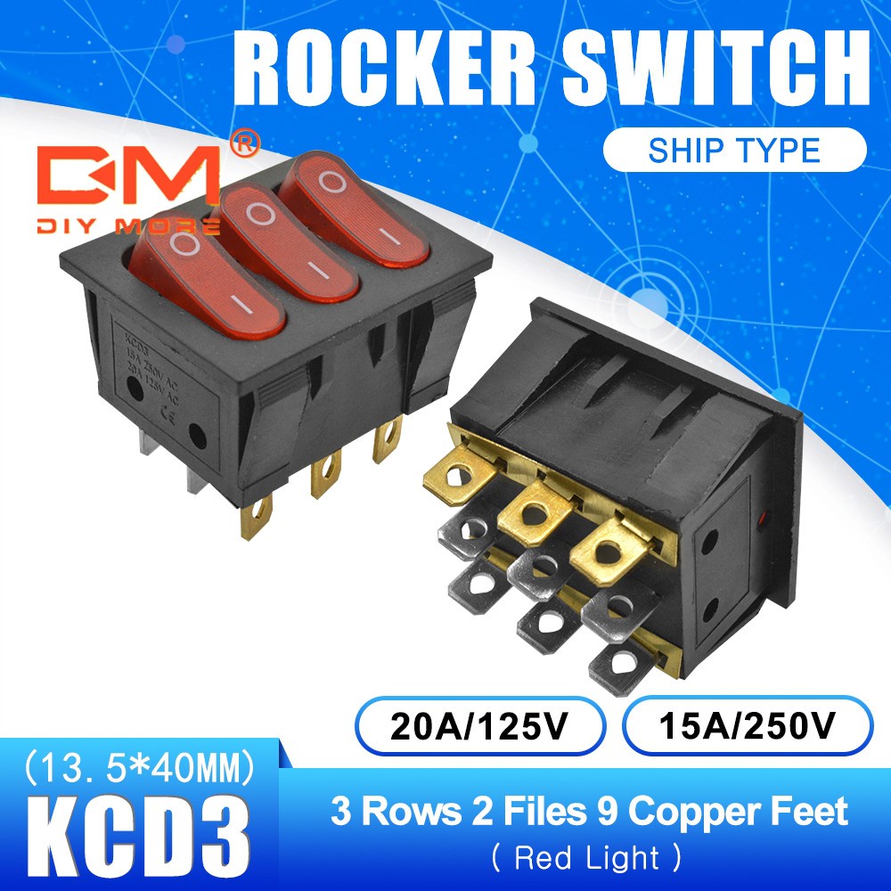 Công tắc bật tắt DIYMORE rocker KCD3 15A 250VAC / 20A 125VAC 2 vị trí 9 chấu 33 * 40mm