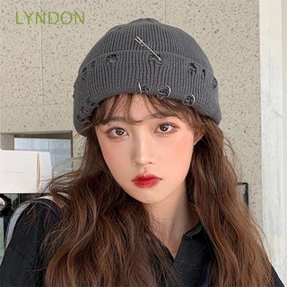 Mũ beanie dệt kim màu trơn thiết kế rách phong cách vintage thời trang mùa đông cho nữ