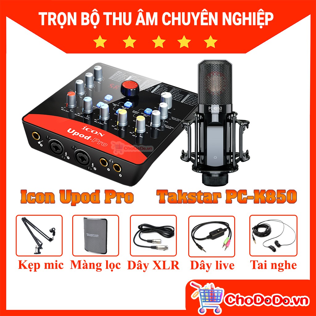 COMBO Mic thu âm TAKSTAR PC K850 và Sound card Icon Upod Pro Cao Cấp kèm đầy đủ phụ kiện