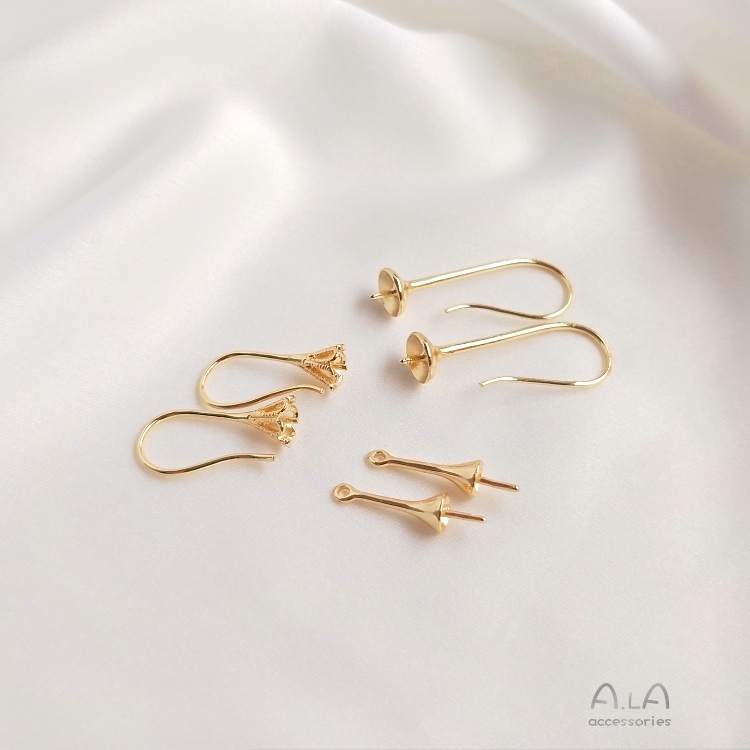 █diy゜14k●1 cặp 14K túi vàng giữ màu nửa lỗ hạt kim dài dính tinh thể tai móc mặt dây chuyền người giữ tự làm bông tai trang trí vật liệu
