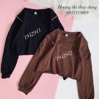 Croptop Tay Dài Phối Dây Kéo