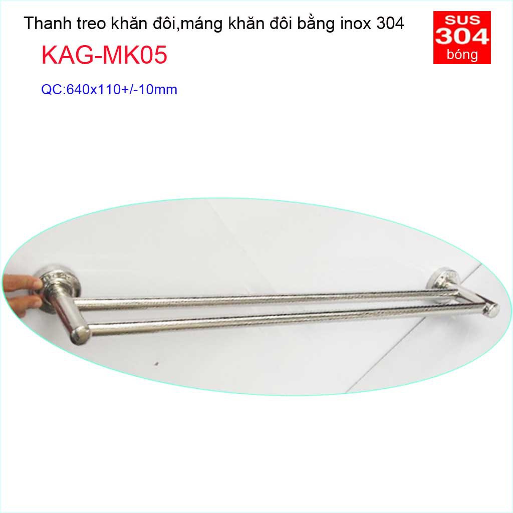 Thanh treo khăn đôi nhà tắm, giá treo khăn Inox, máng khăn KAG-MK05