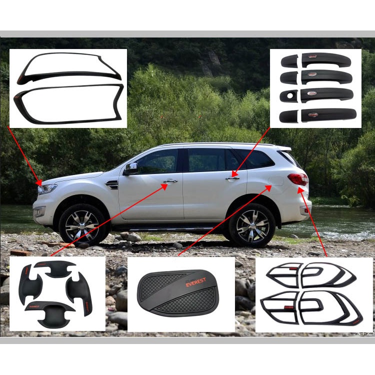 Ốp trang trí ngoại thất xe Ford Everest 2018 2019 2020 2021 màu đen thể thao cao cấp - Hellooto