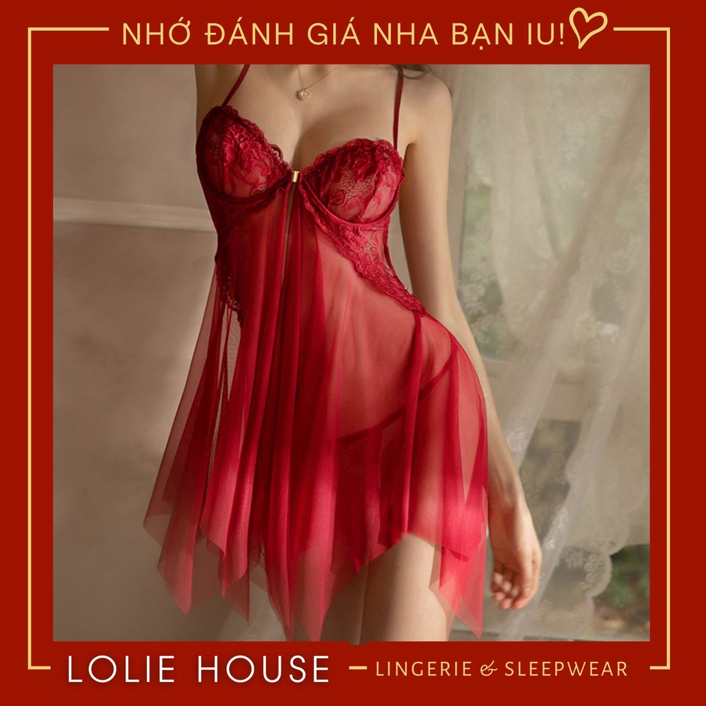 Váy ngủ sexy gợi cảm có gọng cài ngực Đầm ngủ phối ren mặc nhà quyến rũ cho nữ LOLIE HOUSE - VN38