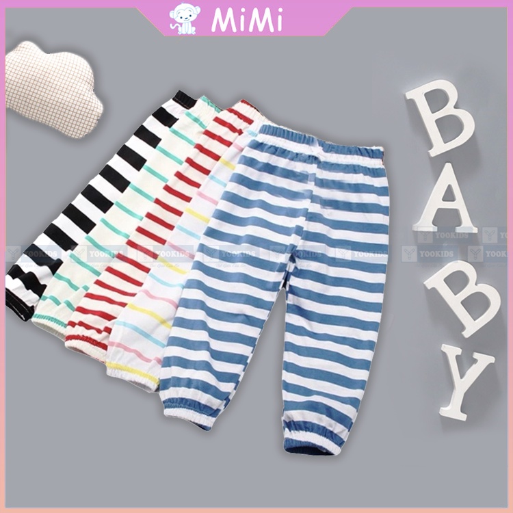 Quần dài cho bé MIMI Quần thu đông bé trai bé gái chất nỉ cotton họa tiết gấu nhỏ kẻ sọc cho bé 1 2 3 4 tuổi