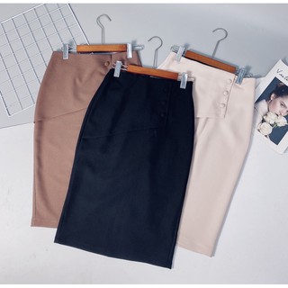 Chân váy bút chì 3 cúc bọc