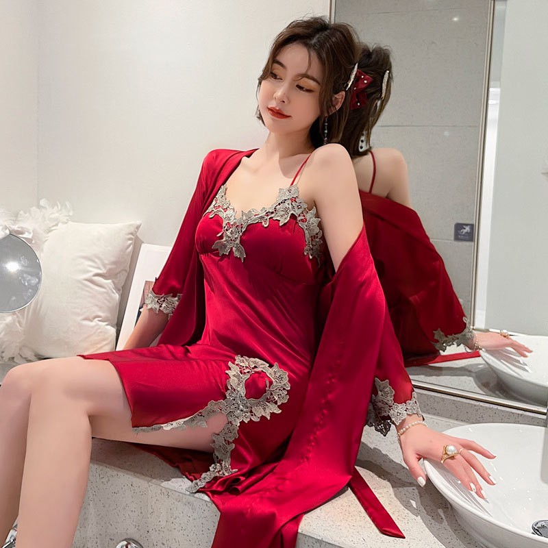 Đầm ngủ, Váy ngủ lụa 2 dây LYSSA phối ren mềm mịn, sexy gợi cảm - Kèm áo choàng VN003 | BigBuy360 - bigbuy360.vn
