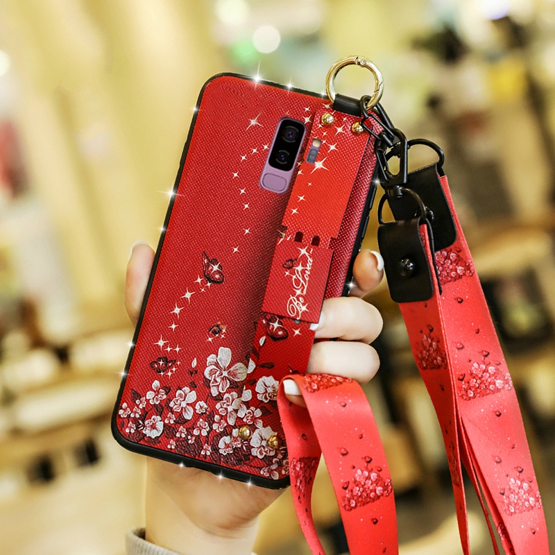 Ốp điện thoại in hoa có dây đeo thời trang cho Samsung S7 Edge S8 S9 Plus S10 S10E Note 8 9