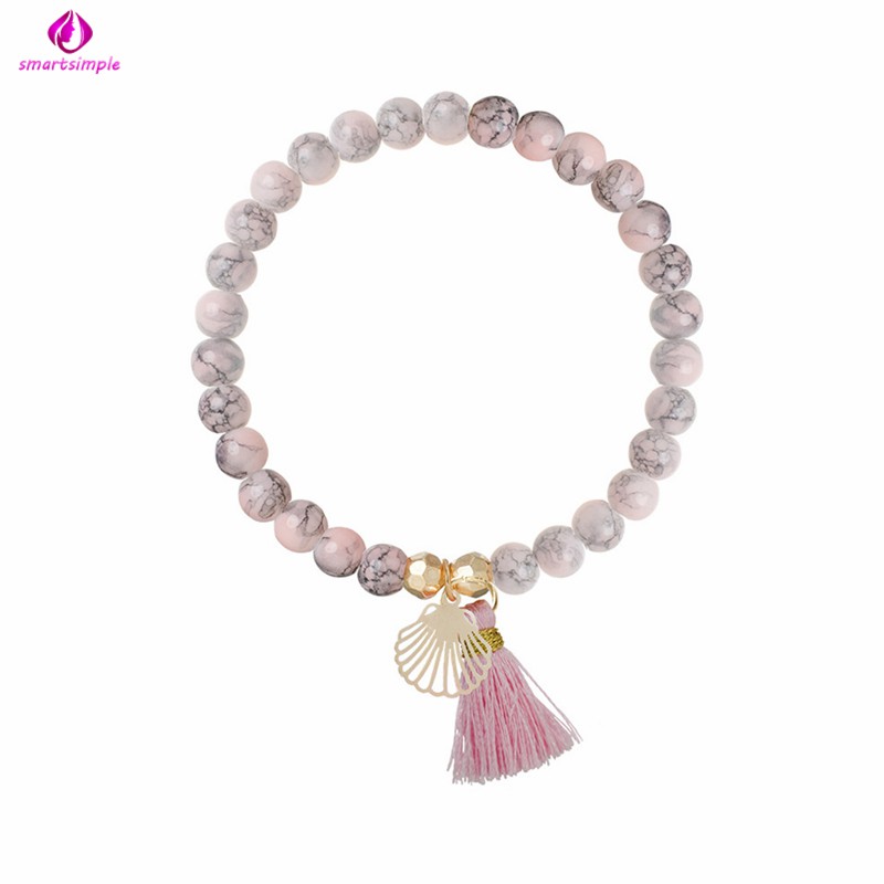 Set 6 vòng tay màu hồng hình giọt nước phối tua rua dễ thương