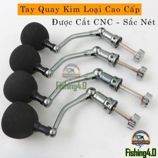 Tay Quay Máy Câu Cá Kim Loại Cao Cấp - Chân Lục giác - Núm tròn - tiện CNC sắc nét