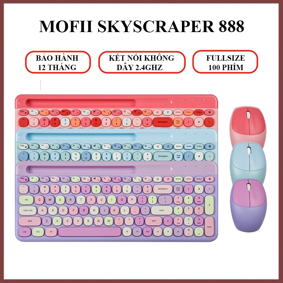 Combo Bàn phím và chuột ko dây kết nối 2.4 ghz Mofii Skyscraper 888 dành cho PC,laptop,máy tính táo,tivi siêu đẹp