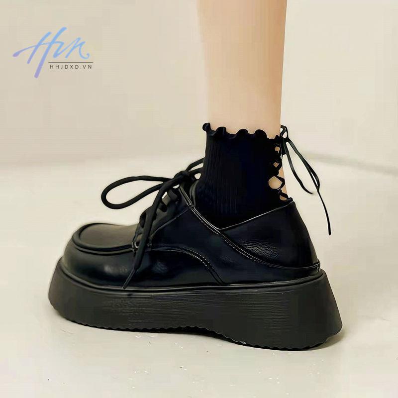 Giày Da Mũi Tròn Đế Dày Buộc Dây Kiểu Anh Thời Trang Xuân Hè 2022 Cho Bạn Gái