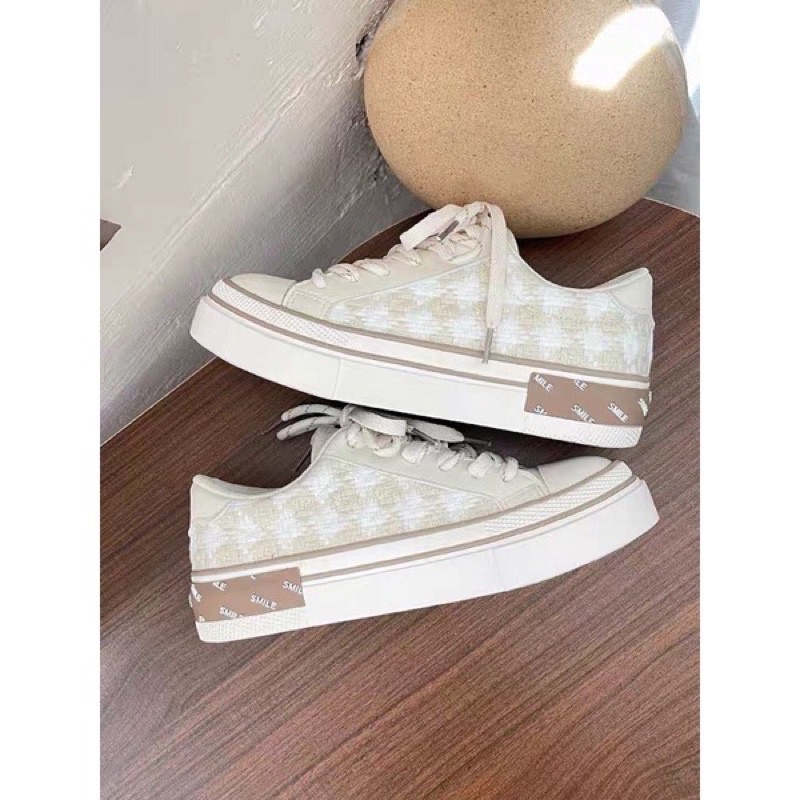 Giày thể thao nữ vải ca rô thời trang đi êm cao cấp