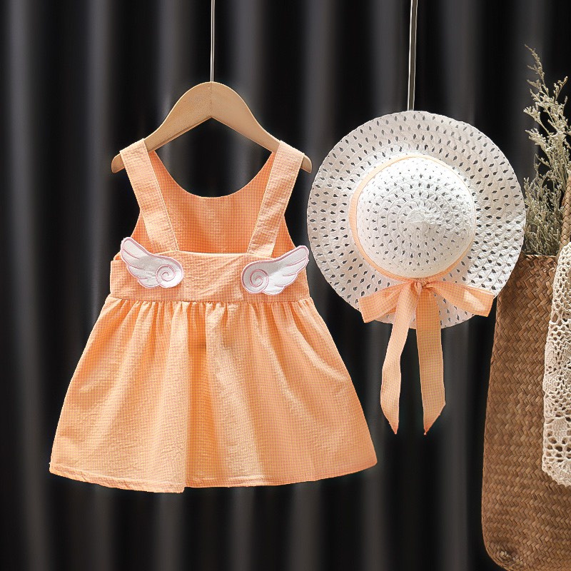 Váy bé gái dáng xòe sát nách kèm mũ cotton mềm mát VX15 - BÉ NHÀ THỊ
