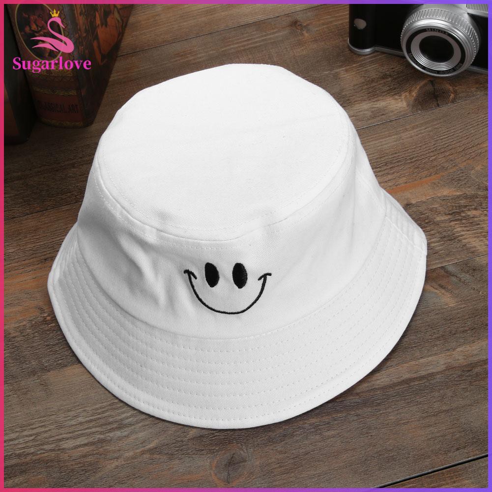 Beautiful※Smile Face Embroidery Bucket Hat Fishing Sunscreen Bucket Hat