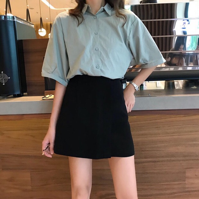 Váy Chữ A Xẻ Vạt Phong Cách Ulzzang_a1