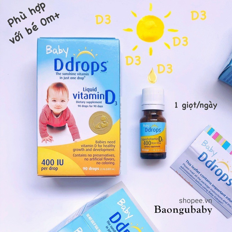 Vitamin D3 Baby DDrops 90 giọt bổ xung vitamin D, tăng hấp thụ canxi